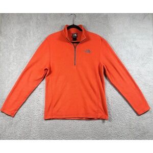 North Face Pullover Mens Medium Orange Fleece Half Zip Outdoor Warm Sweater